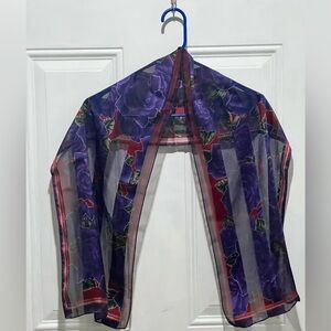 Elaine Gold Flower Purple Red 100% Oblong Scarf 11x52